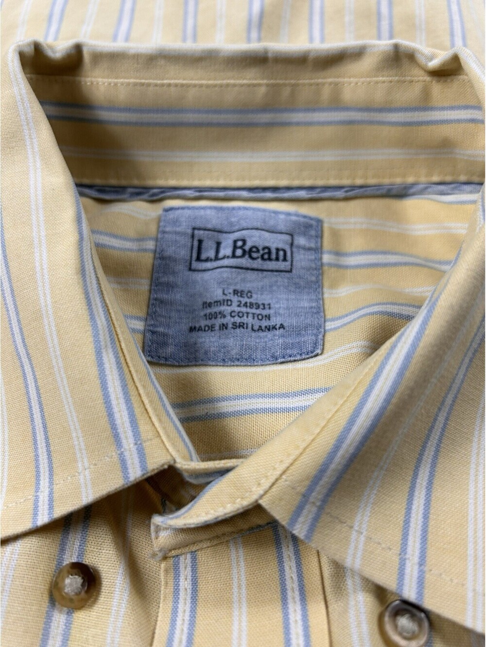 Vtg L.L.Bean Shirt Mens Large Regular Yellow Blue Stripe Cotton Long Sleeve - Picture 8 of 9